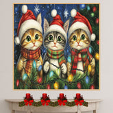 Christmas Kitten Art Print with Three Cute Cats in Santa Hats and Scarves Hand Drawn Holiday Cat Illustration for Festive Gift or Cozy Winter Home Decor on Ready to Hang 1.5" Thick Canvas Wrap, Floating Framed Canvas, Flat Rolled Canvas